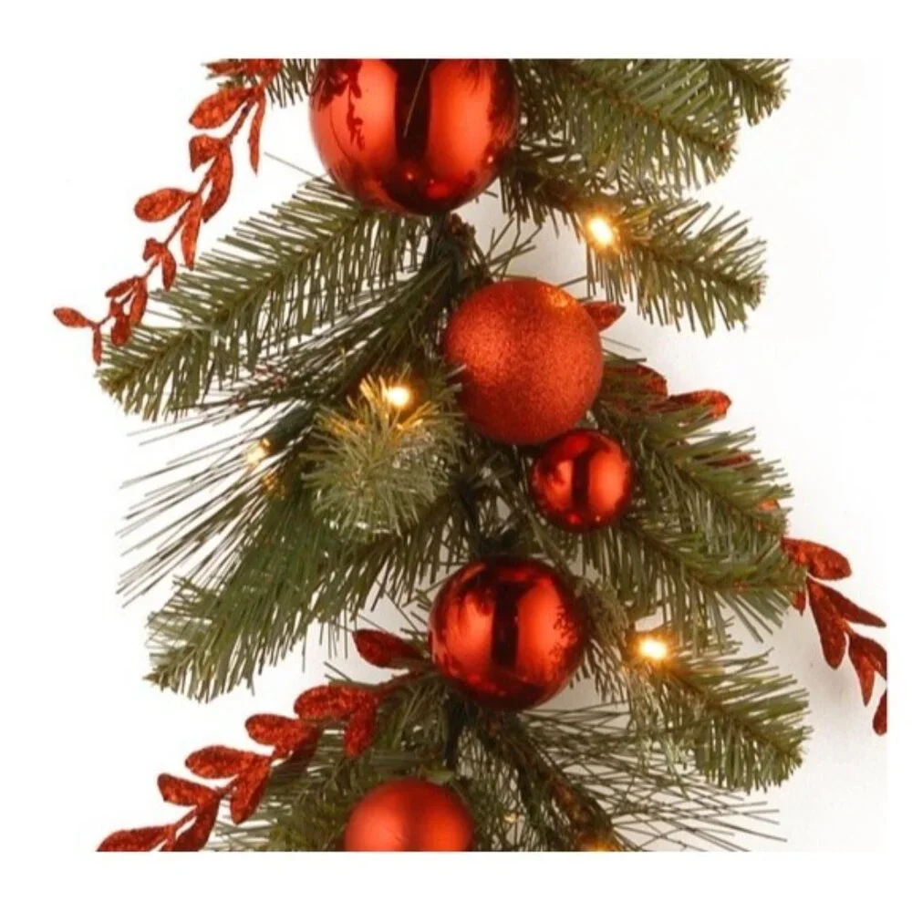 9ft x 12in Pre-Lit Battery Operated LED White Lights~ Red Mix Artificial Garland